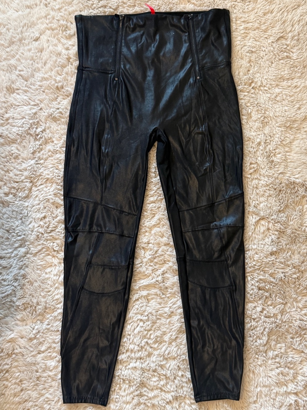 SPANX Black Faux Leather Moto Pants Size 2X Zipper